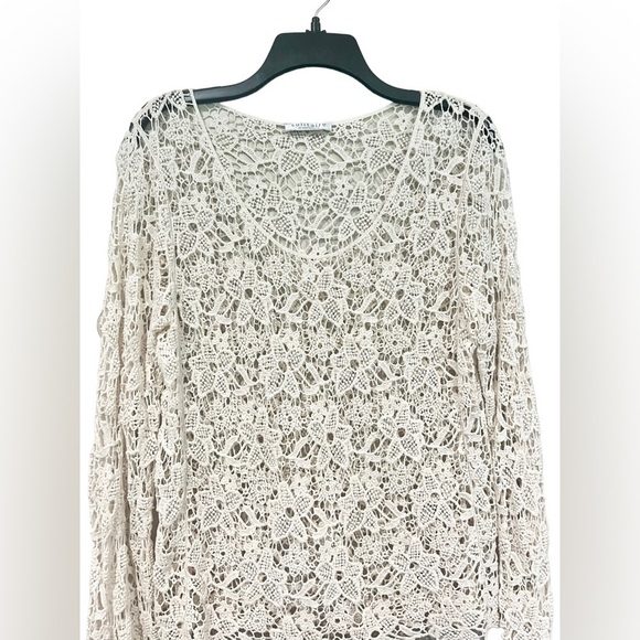 Solitaire Long Sleeved Crochet Beige Top Blouse Size Small 90s Y2K Vibes - Picture 3 of 4